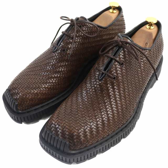 極美品△BERLUTI ベルルッティ Camden カムデン イントレチャート レザー ダービーシューズ ダークブラウン 10 袋付き イタリア製 メンズ