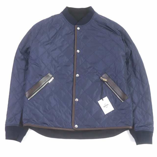 未使用品□BERLUTI ベルルッティ ウール リバーシブル レザーパイピング 中綿入り キルティングジャケット ブルゾン 紺 50 伊製 正規品の通販は 148,500円