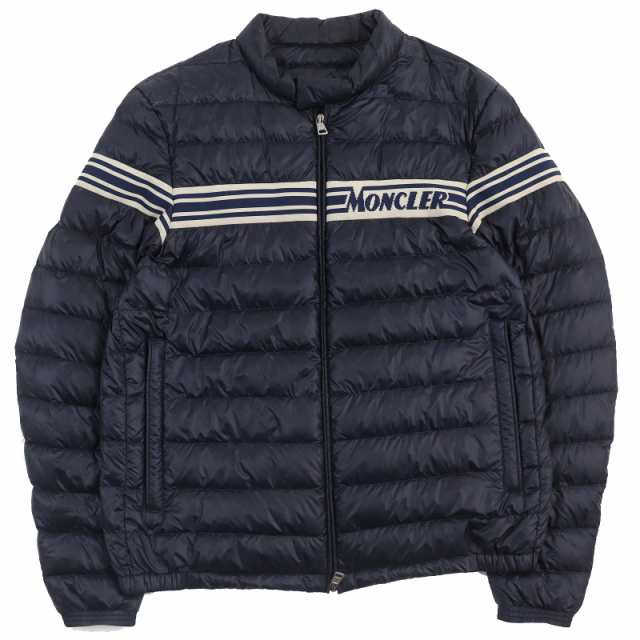 美品△MONCLER モンクレール 20SS RENALD レナルド ロゴデザイン ダブルジップ ライトダウンジャケット ネイビー 4 正規品 メンズ