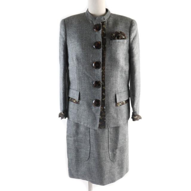未使用品★ジョルジオアルマーニ リネン シルク混 ノーカラー ジャケット＋半袖ワンピース 2点set セットアップ グレー 40 伊製 正規品の通販は 27,885円