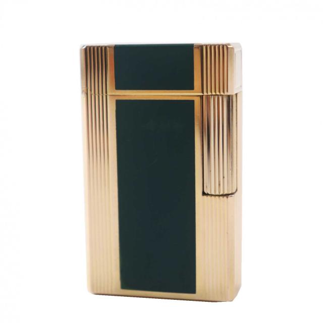 外装良品◎Dupont デュポン ライン1 ロング ローラー式 喫煙具 ガスライター グリーン ゴールド フランス製 メンズ 着火不可