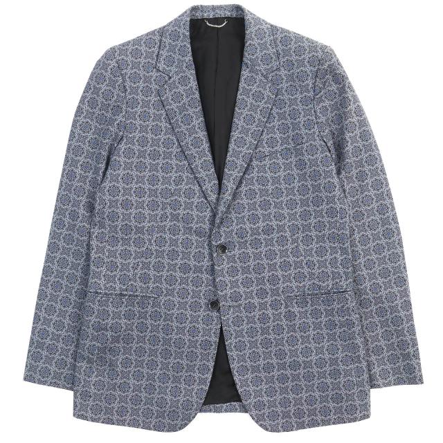 極美品△ジョンローレンスサリバン コットン100％ 総柄 シングル テーラードジャケット 段返り ブルー グレー系 38 日本製 正規品 メンズ