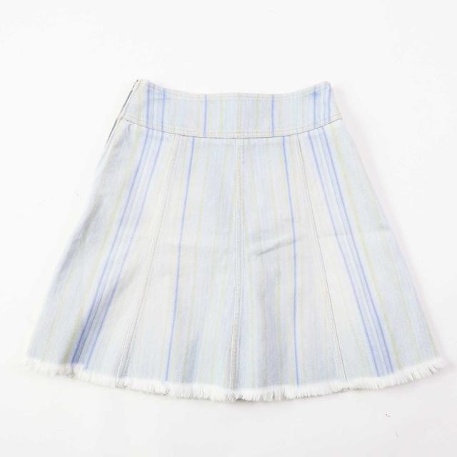 極美品◎CHANEL シャネル P58766 コットン ストライプ柄 裾カットオフ デニムスカート ライトブルー 34 イタリア製 正規品 レディース_2