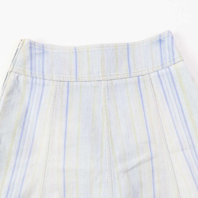極美品◎CHANEL シャネル P58766 コットン ストライプ柄 裾カットオフ デニムスカート ライトブルー 34 イタリア製 正規品 レディース_3