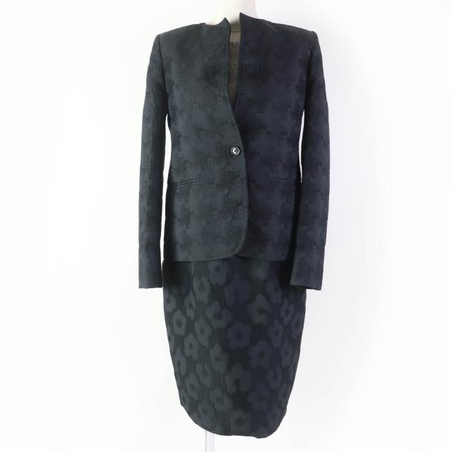 極美品☆Max Mara マックスマーラ 総柄デザイン ジャケット・ワンピース アンサンブル ブラック グレー 40 イタリア製 正規品 レディース