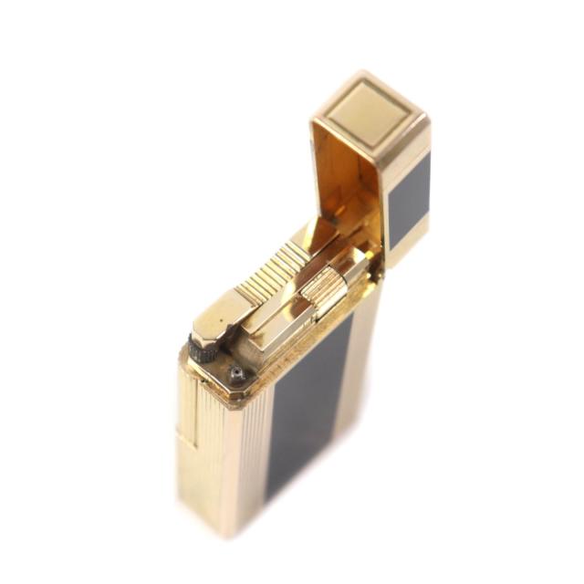 外装良品★Dupont デュポン ライン1 ロング ラッカー ローラー式 ガス ライター ゴールド ブラック フランス製 メンズ 着火不可_3