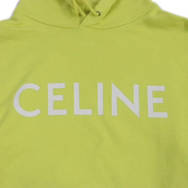 美品□CELINE セリーヌ 2Y369670Q ロゴプリント コットンフリース ルーズフーディー スウェットパーカー イエロー M イタリア製 正規品_3
