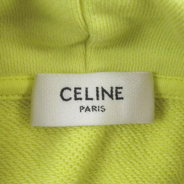 美品□CELINE セリーヌ 2Y369670Q ロゴプリント コットンフリース ルーズフーディー スウェットパーカー イエロー M イタリア製 正規品_4