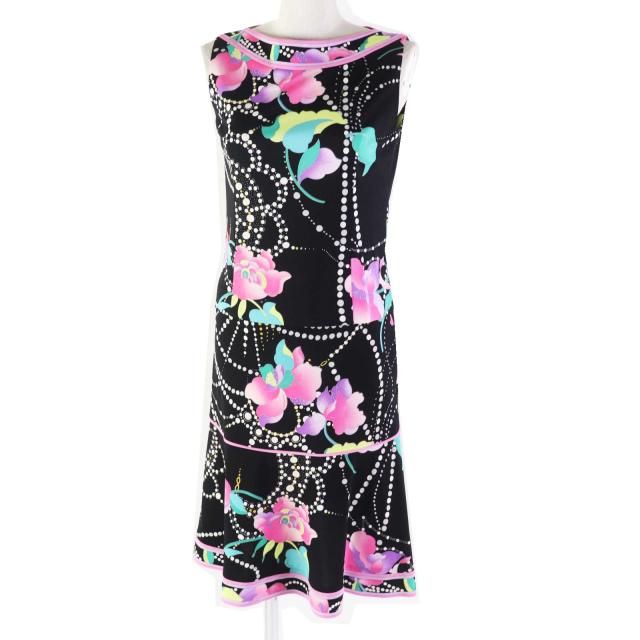 未使用品◎LEONARD FASHION レオナール ファッション 0122211 0129232 セットアップ ブラック マルチ 34／36 日本製 正規品 レディース