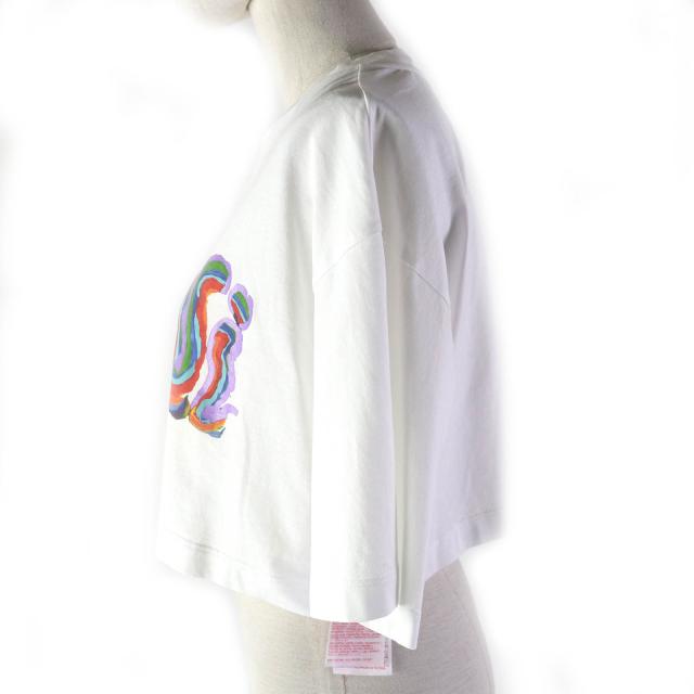 美品△マルニ フラミニアヴェロ 23SS コットン100% ロゴプリント クルーネック クロップド 半袖Ｔシャツ 白 マルチカラー 38 伊製 正規品_1