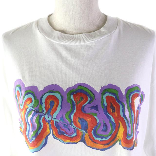 美品△マルニ フラミニアヴェロ 23SS コットン100% ロゴプリント クルーネック クロップド 半袖Ｔシャツ 白 マルチカラー 38 伊製 正規品_3