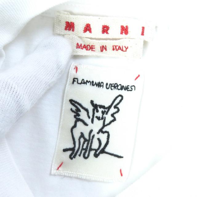 美品△マルニ フラミニアヴェロ 23SS コットン100% ロゴプリント クルーネック クロップド 半袖Ｔシャツ 白 マルチカラー 38 伊製 正規品_4