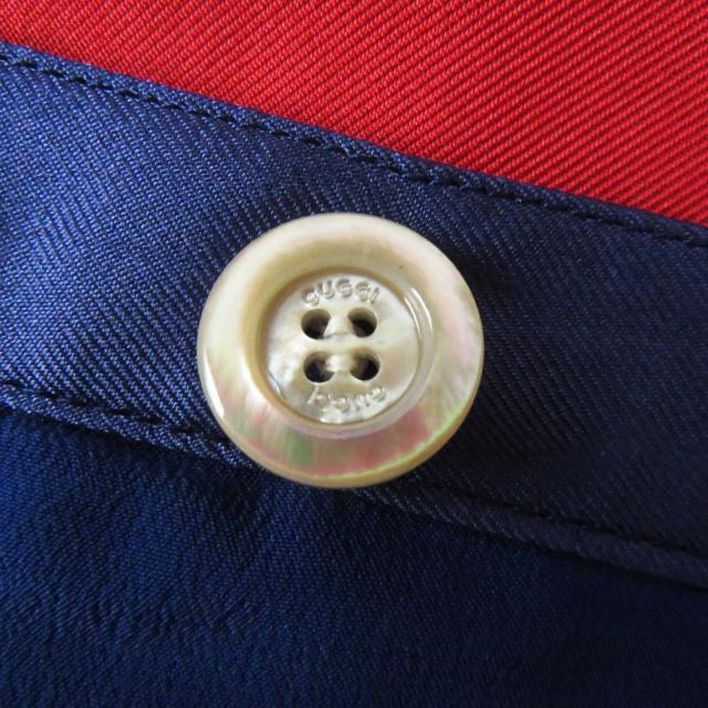 美品◎GUCCI グッチ 21年製 676553 シルク100％ ロゴ入り ボタニカルフラワー柄 ロング ラップスカート ネイビー レッド 36 伊製 正規品_4