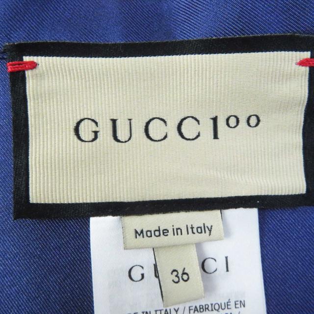 美品◎GUCCI グッチ 21年製 676553 シルク100％ ロゴ入り ボタニカルフラワー柄 ロング ラップスカート ネイビー レッド 36 伊製 正規品_5