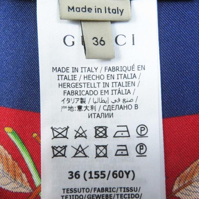 美品◎GUCCI グッチ 21年製 676553 シルク100％ ロゴ入り ボタニカルフラワー柄 ロング ラップスカート ネイビー レッド 36 伊製 正規品_6