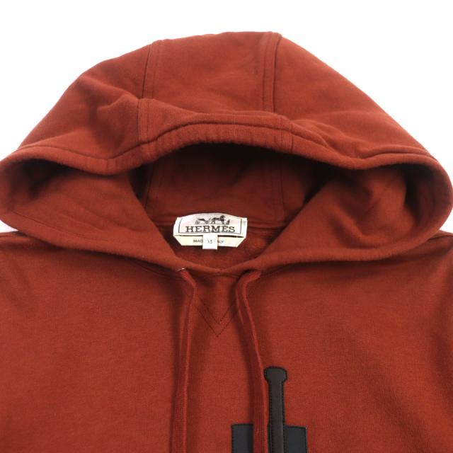 美品▼エルメス 20AW Sport capsule hooded sweater スポーツカプセル フーテッド 裏起毛 レザーパッチ プルオーバー XS 伊製 正規品