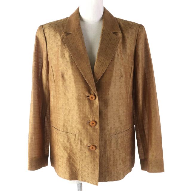 未使用品△レオナールファッション コットン シルク ロゴ総柄 ロゴボタン テーラードジャケット ブラウン 11AR 日本製 正規品 レディースの通販は 19,800円