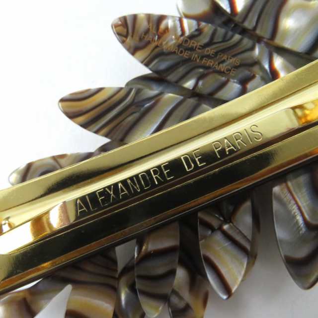 極美品☆ALEXANDRE DE PARIS アレクサンドル ドゥ パリ ラインストーン付 バレッタ（8cm） ヘアアクセサリー ブラウン ベージュ 仏製