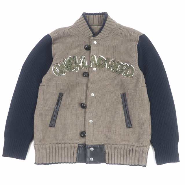 美品□サカイ 23SS 23-02985M Eric Haze Code Embroidery Knit Blouson エンブロイダリー ニットブルゾン ベージュ 2 日本製 正規品