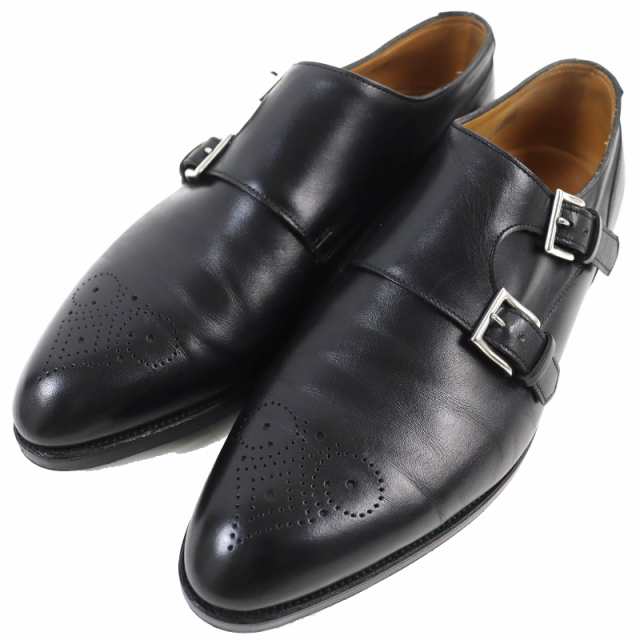 美品△John Lobb ジョンロブ CAMBERLEY ダブルモンクストラップ メダリオン レザーシューズ ブラック 6 イングランド製 メンズ