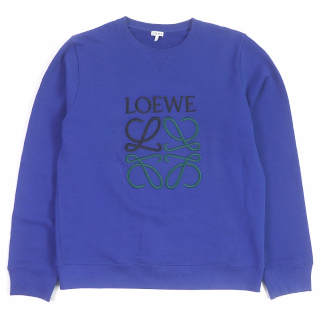 美品□LOEWE ロエベ H526Y24J07 コットン100％ アナグラム ロゴエンブロイダリー トレーナー スウェットシャツ ブルー L 正規品 メンズ