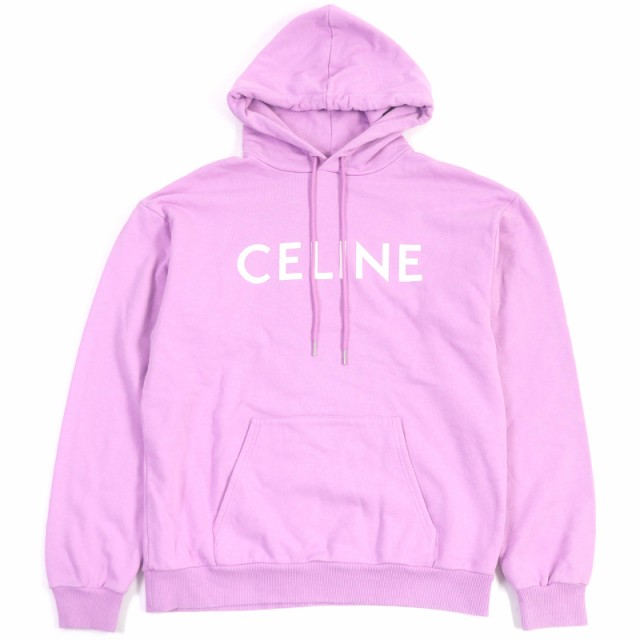 美品□CELINE セリーヌ 2Y369670Q コットン100％ ロゴプリント ルーズフーディー プルオーバーパーカー ラベンダー M イタリア製 正規品