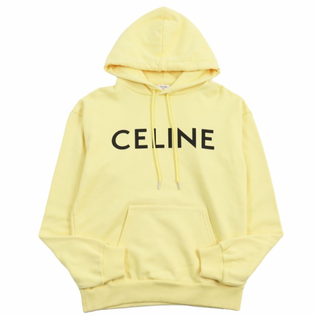 極美品●CELINE セリーヌ 21SS 2Y321052H ロゴプリント プルオーバー フーディー スウェットパーカー イエロー XS イタリア製 正規品