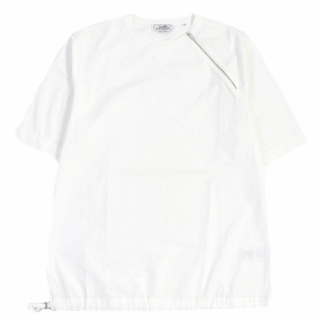 美品□HERMES エルメス 2019年製 コットン Hロゴジップ クルーネック 半袖Tシャツ カットソー ホワイト 38 フランス製 正規品 メンズ