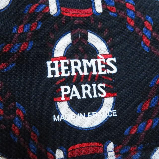 極美品◎HERMES エルメス 23年製 3E4512DB Canoe カノエ コットン 総柄プリント フレンチスリーブ ポロワンピース ネイビー 34 正規品 ショート・ミニ丈