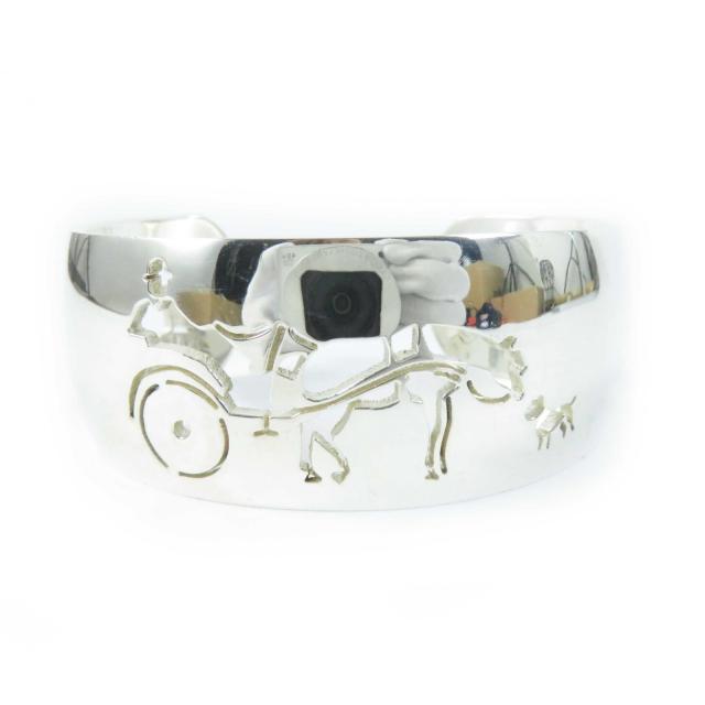 美品◎HERMES エルメス ヴィンテージ カレーシュ 馬車 犬 ブレスレット／バングル シルバー 箱付き レディース
