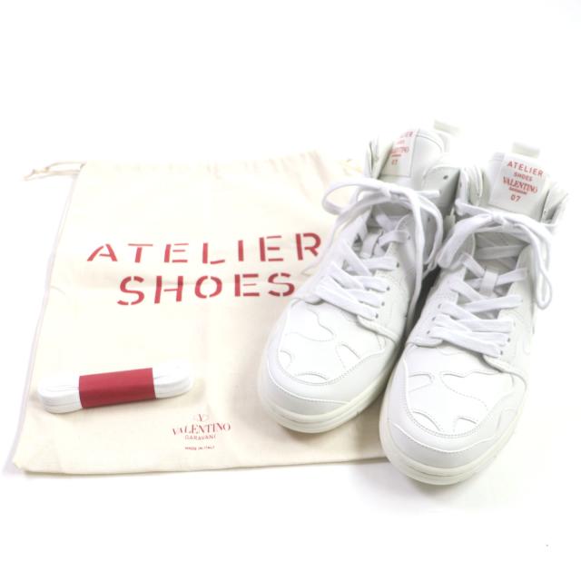 未使用品▼VALENTINO ヴァレンティノ ATELIER アトリエ ロゴ入り レザー ハイカットスニーカー ホワイト レッド 40 保存袋付き メンズ_1