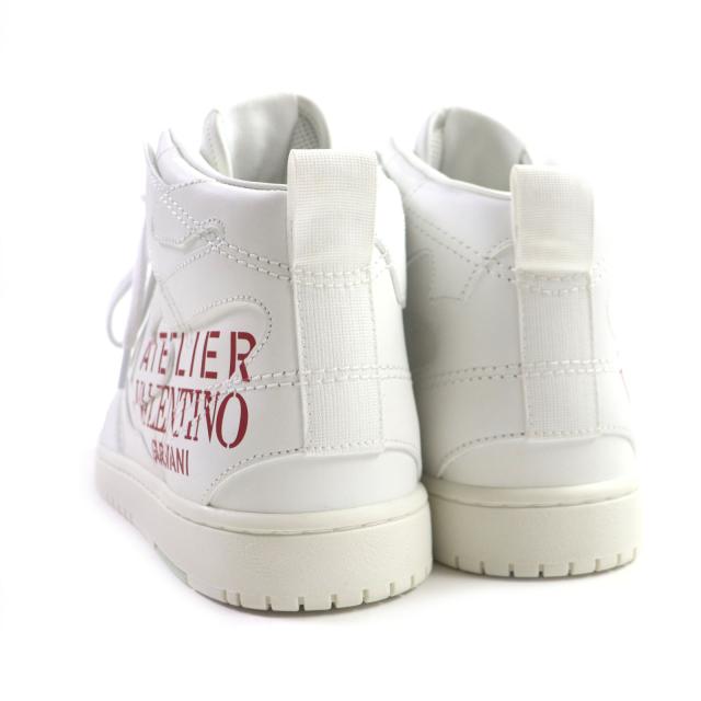 未使用品▼VALENTINO ヴァレンティノ ATELIER アトリエ ロゴ入り レザー ハイカットスニーカー ホワイト レッド 40 保存袋付き メンズ_3