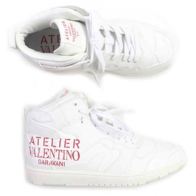 未使用品▼VALENTINO ヴァレンティノ ATELIER アトリエ ロゴ入り レザー ハイカットスニーカー ホワイト レッド 40 保存袋付き メンズ_5