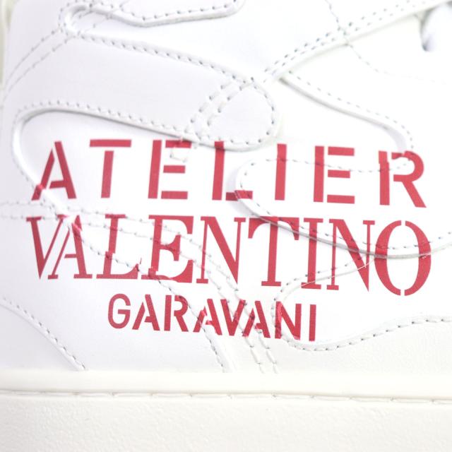 未使用品▼VALENTINO ヴァレンティノ ATELIER アトリエ ロゴ入り レザー ハイカットスニーカー ホワイト レッド 40 保存袋付き メンズ_6