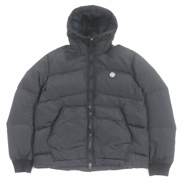 極美品□STONE ISLAND ストーンアイランド 711540532 ナイロンメタル フーデッド ダウンジャケット ブラック M 正規品