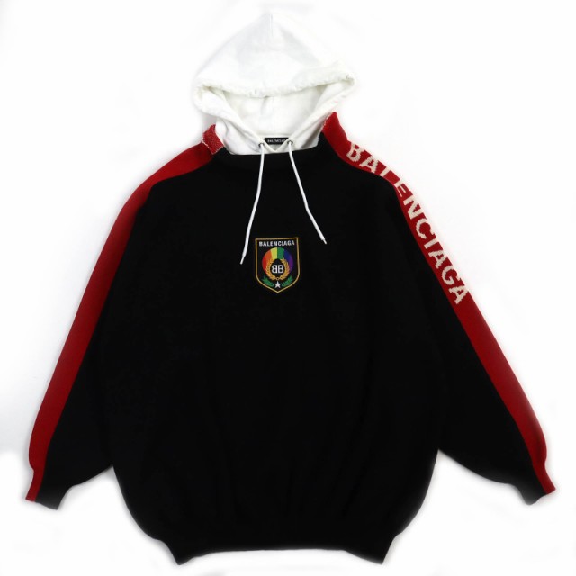 【ドンドン見直し】良品△BALENCIAGA バレンシアガ 542698 SLEEVE PRIDE HOODIE HOODIE ロゴ刺繍 ニットプルオーバー パーカー XS 正規