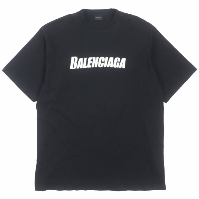 美品▼BALENCIAGA バレンシアガ 22SS 651795 ダメージ加工 ロゴプリント オーバーサイズ 半袖Ｔシャツ ブラック XXS 正規品 メンズ