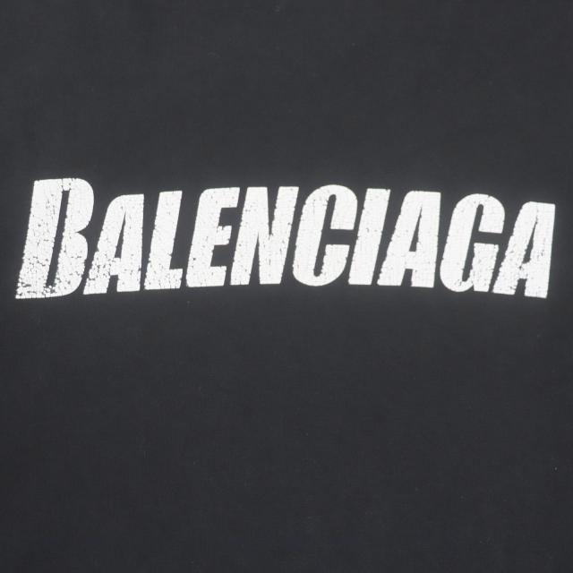 美品▼BALENCIAGA バレンシアガ 22SS 651795 ダメージ加工 ロゴプリント オーバーサイズ 半袖Ｔシャツ ブラック XXS 正規品 メンズ