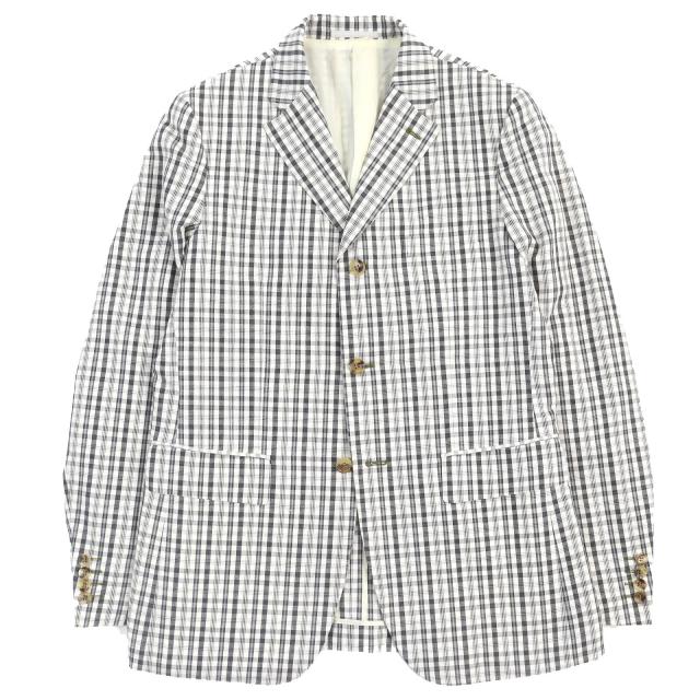 美品△COMME des GARCONS HOMME DEUX コム デ ギャルソン オム ドゥ DC-J056 リネン混 チェック シングル テーラードジャケット L 正規品