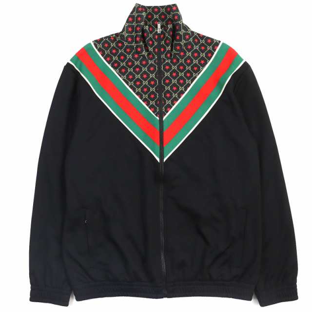 極美品△GUCCI グッチ 575734 GGスター ウェブライン テクニカルジャージー トラックジャケット ブルゾン ブラック S 正規品 メンズ