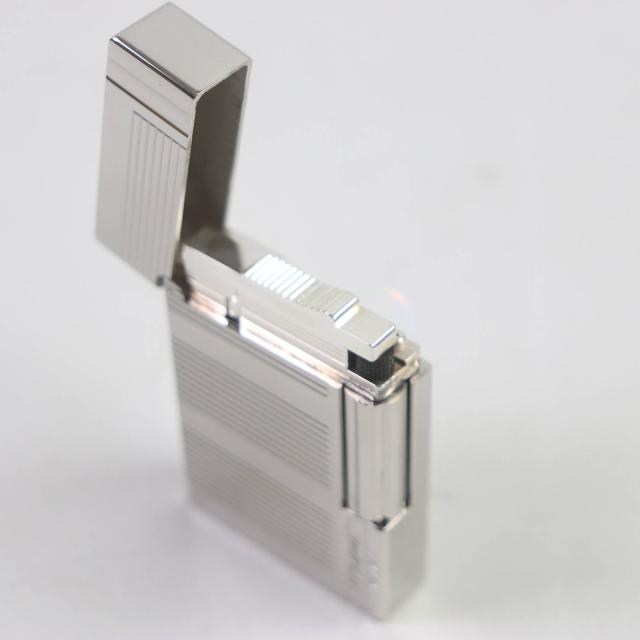 外装極美品□Dupont デュポン ギャッツビー ストライプ スクエア型 ローラー式 喫煙具 ガスライター シルバー フランス製 メンズ 着火不可_4