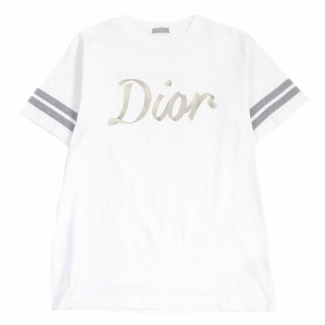 美品□DIOR ディオール オム 22SS 293J659A0554 ロゴエンブロイダリー サイドライン 半袖Ｔシャツ ホワイト M イタリア製 正規品 メンズ