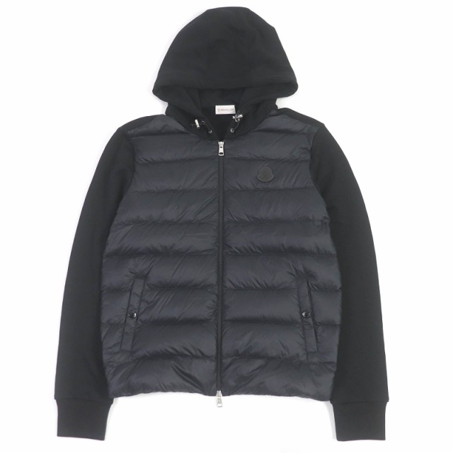 極美品□MONCLER モンクレール 2023年製 FELPA APEPTA CON CAPPUCCIO 切り替えデザイン パーカー ダウンジャケット ブラック S 正規品