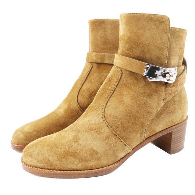 未使用品◎エルメス フレンチー 50 シルバー金具 ケリー金具 ヴォーヴェロア ショートブーツ ブラウンベージュ 35.5 箱・袋付  定320100円