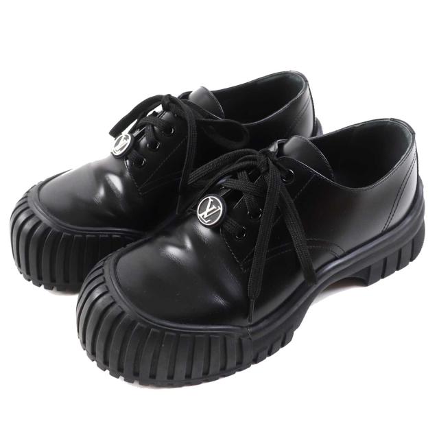 極美品◎LOUIS VUITTON ルイヴィトン 2023年製 ルビーライン レースアップ レザーシューズ ブラック 38 箱・保存袋付き 伊製 レディース