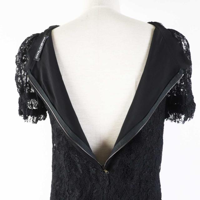 美品◎DOLCE&GABBANA ドルチェ＆ガッバーナ F6X77T／FLMP9-E シルク混 総レース 半袖 ワンピース／ドレス ブラック 36 イタリア製 正規品_4