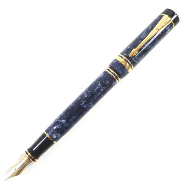 極美品▼PARKER パーカー デュオフォールド センテニアル ペン先18K 750 Bニブ 万年筆 マーブルブルー ゴールド ケース付き UK製 メンズの通販は 38,610円