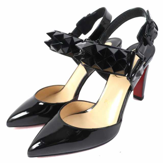 未使用品△Christian Louboutin クリスチャンルブタン 3160263 ZIGGOO スタッズ アンクルストラップ パテントレザー パンプス 黒 35.5