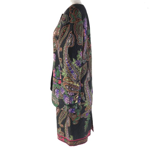 極美△LEONARD FASHION レオナール ファッション シルク ウール ペイズリー 花柄 ノーカラージャケット タイトスカート セットアップ 9AR_1