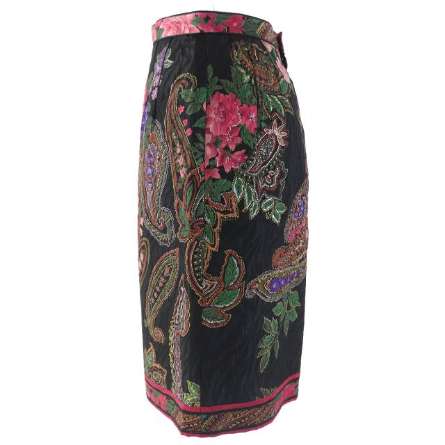 極美△LEONARD FASHION レオナール ファッション シルク ウール ペイズリー 花柄 ノーカラージャケット タイトスカート セットアップ 9AR_6